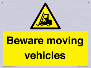 Beware moving vehicles with Warning forklift symbol